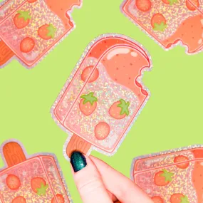 Strawberry Ice Pop Dreamy Liquid  Vinyl Sticker (Glitter)