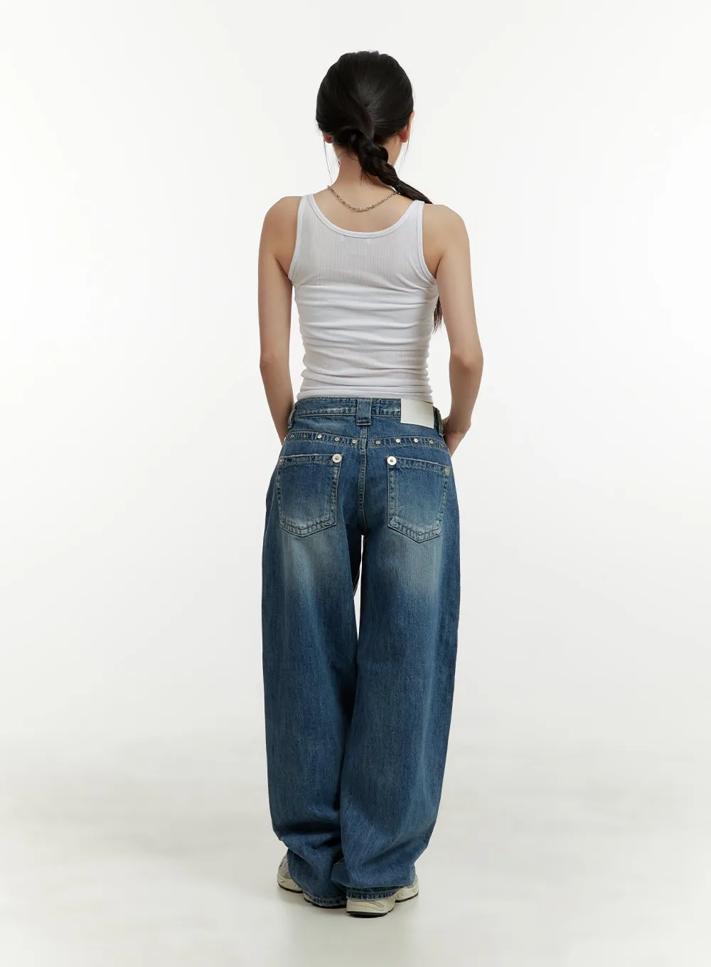 Studded Low Rise Baggy Jeans CY409