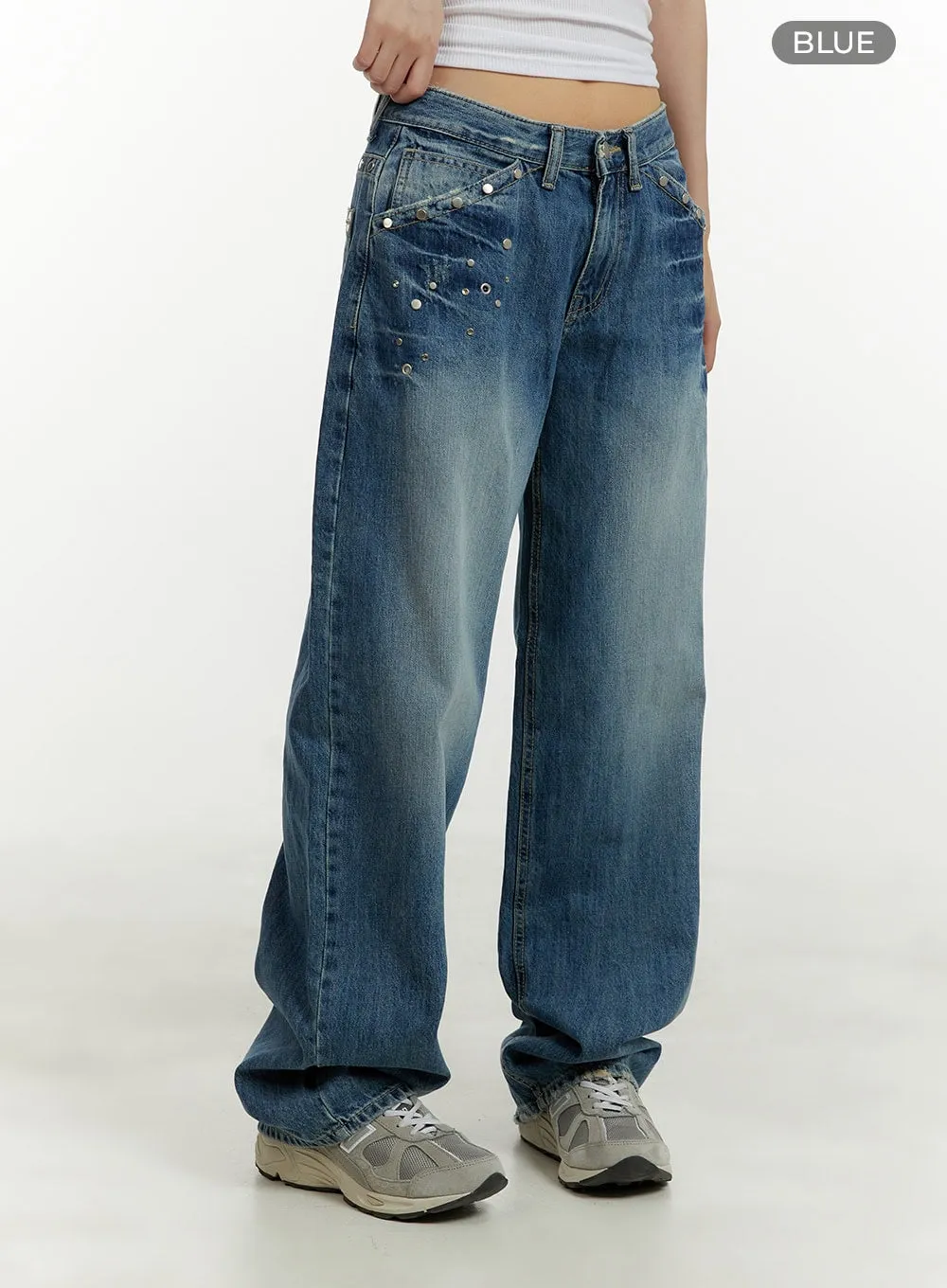 Studded Low Rise Baggy Jeans CY409