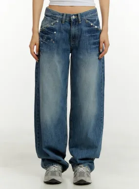 Studded Low Rise Baggy Jeans CY409