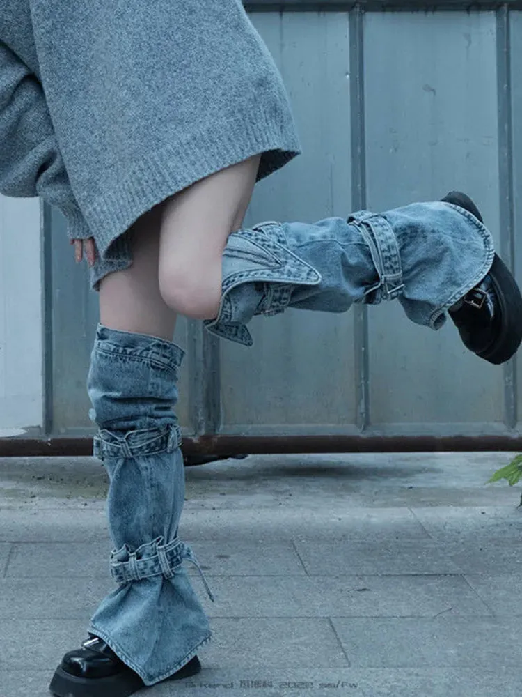 Summer Harajuku Women Denim Leggings Personality Bandage Korean Ladies Leg Sleeve Casual Fashion Femme Bottoms