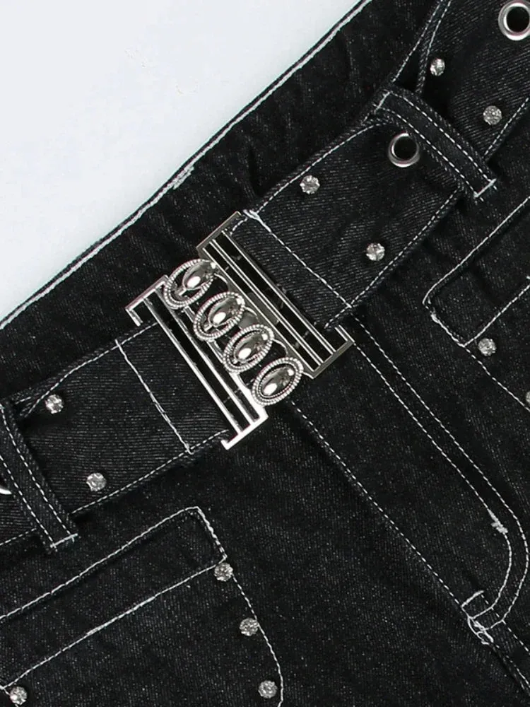TAVIMART  -  New Punk Gothic Denim Pants Women Y2K Vintage Streetwear Harajuku Y2k E-girl High Waist Wide Leg Pants Emo Alt Jeans Femme