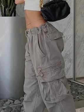TAVIMART  -  Zip Pocket Stitching Baggy Jeans Streetwear Women Low Rise Casual Cargo Pants Denim Trousers Vintage Harajuku Mom Jeans