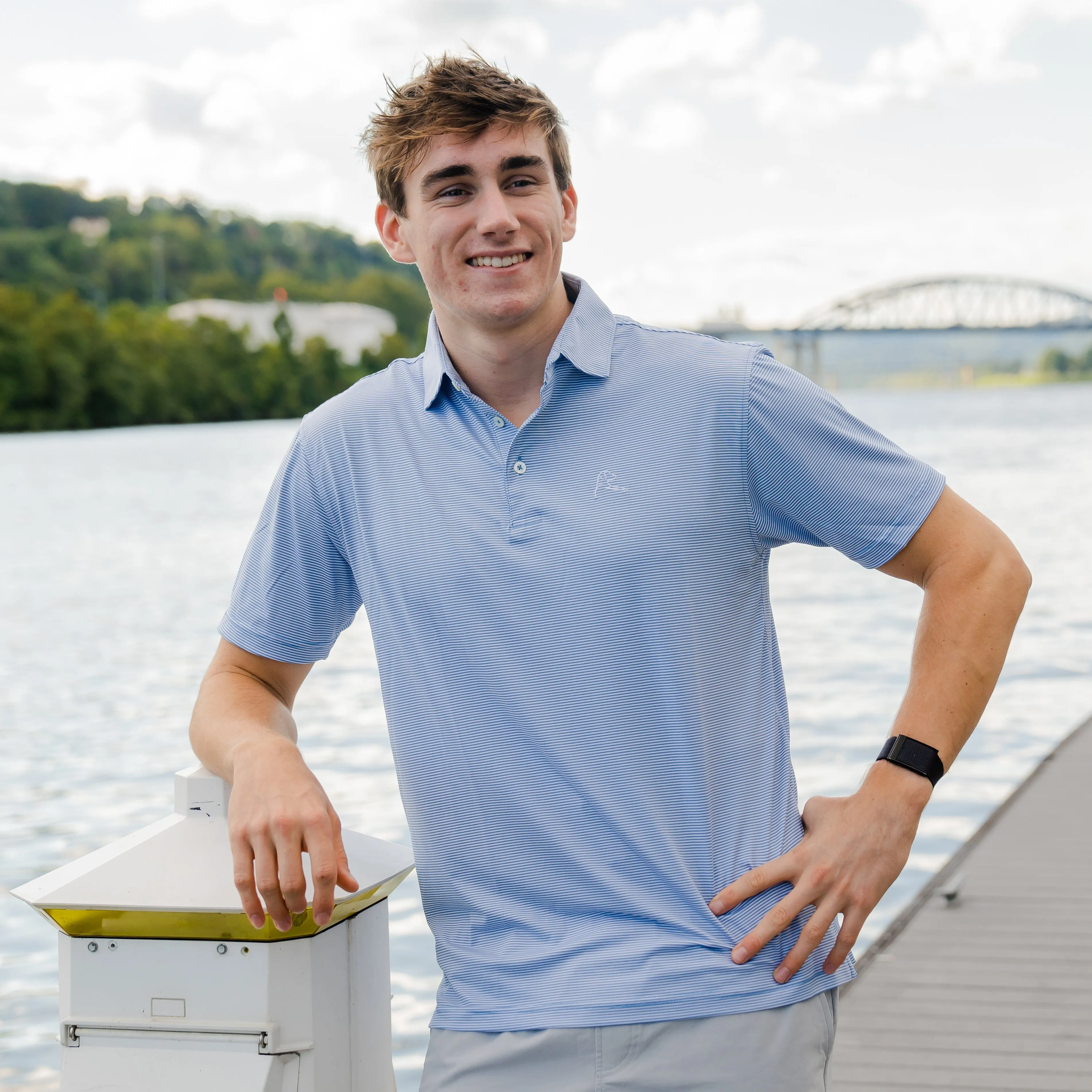 The Crispy Stripe | Performance Polo | The Crispy Stripe - Beluga Blue/White