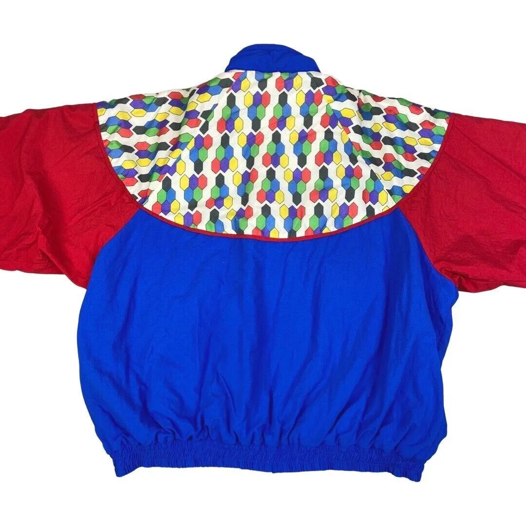 Vintage 80s Red Blue Patterned Ski Bomber Jacket XL
