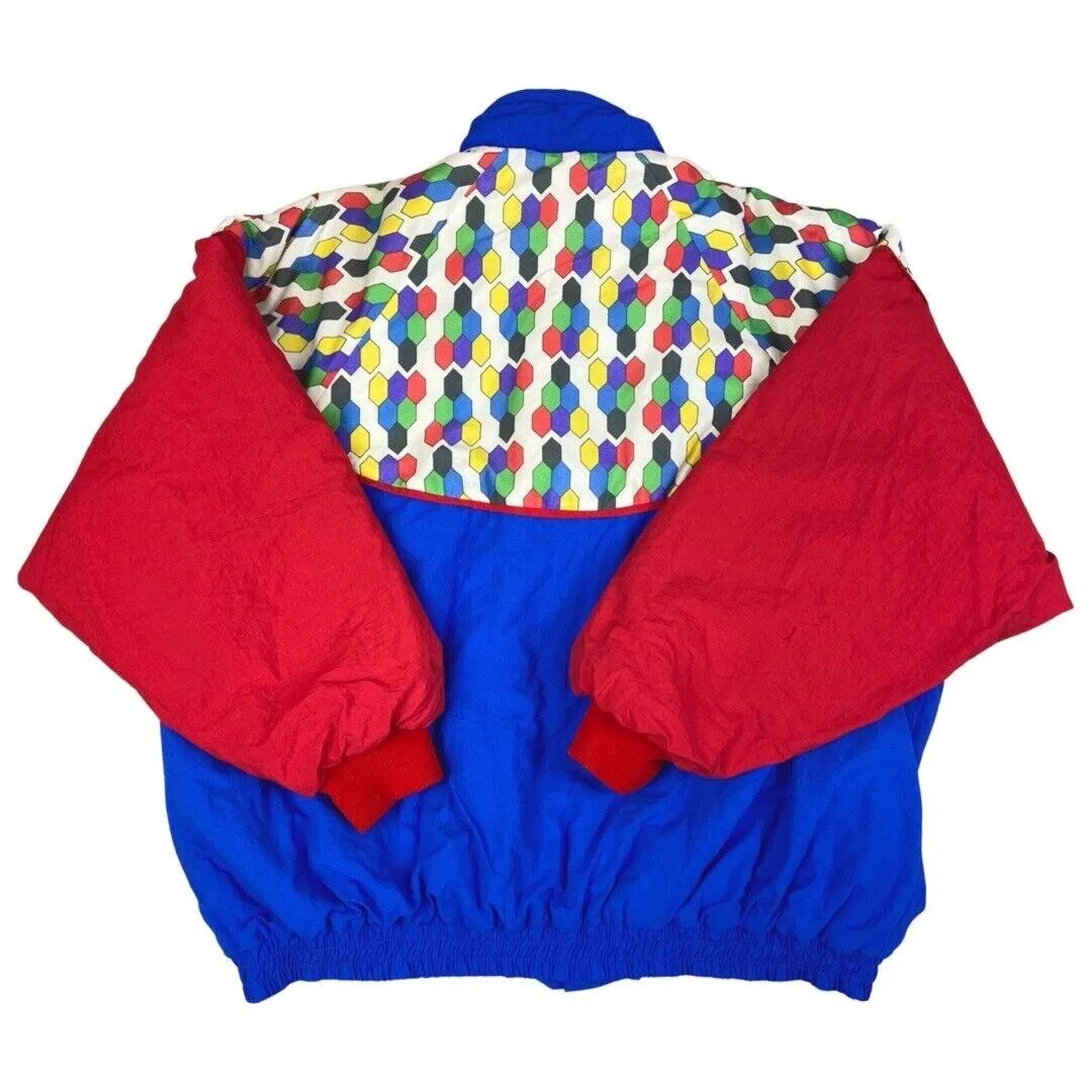 Vintage 80s Red Blue Patterned Ski Bomber Jacket XL