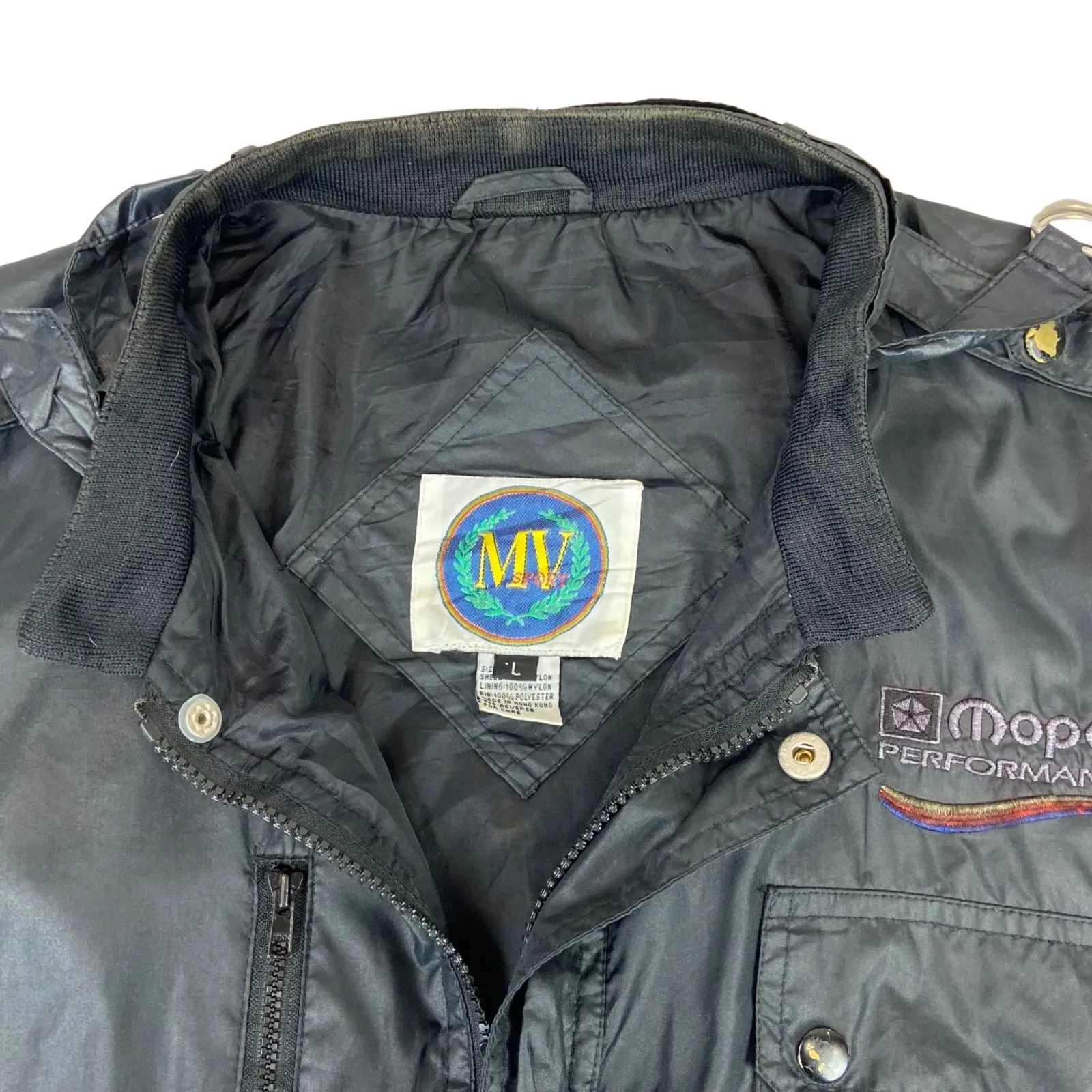 VTG 80s USA CAR MOPAR PERFORMANCE WINDBREAKER BOMBER JACKET PLYMOUTH DODGE 46 XL
