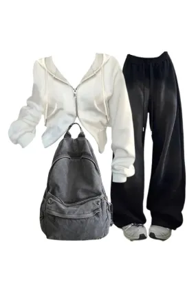 Wenkouban-Christmas outfits new years eve outfits Y2k Baggy Y2K Grunge Sweatpants Korean Y2K White Zip Hoodie Urban Ash Backpack