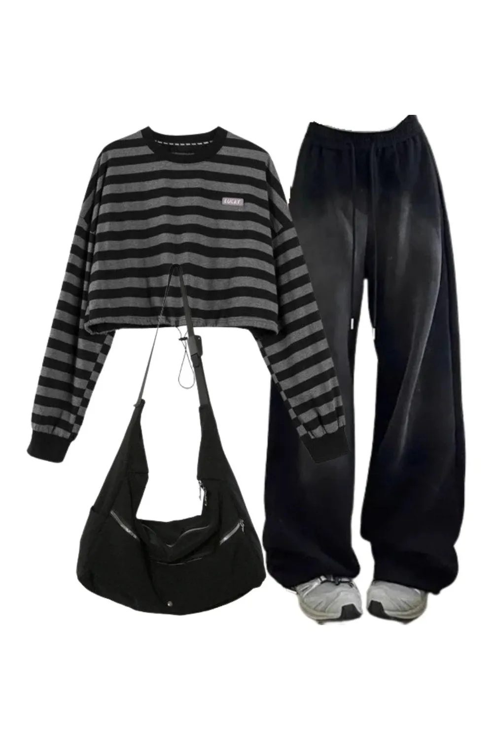 Wenkouban-Christmas outfits new years eve outfits Y2k Baggy Y2K Grunge Sweatpants Striped Drawstring Women's Sweatshirt High Quality Nylon Shoulder Bag