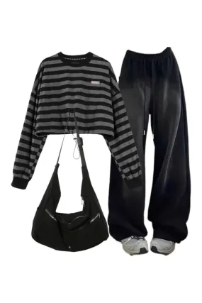 Wenkouban-Christmas outfits new years eve outfits Y2k Baggy Y2K Grunge Sweatpants Striped Drawstring Women's Sweatshirt High Quality Nylon Shoulder Bag