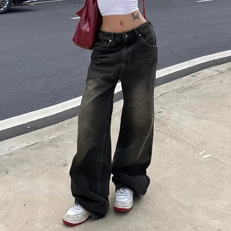 Wenkouban Y2K Street Baggy Jeans American Retro Fashion Loose Denim Pants Basic Grunge Low Waist Sweatpants Korean Women 2024