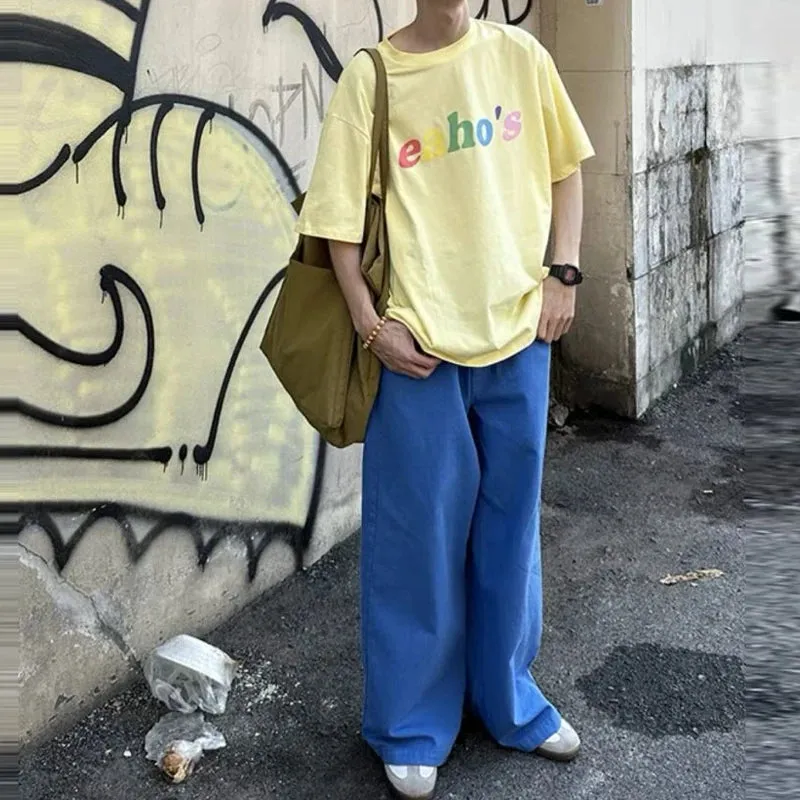 Wiaofellas  -  Harajuku Solid Color Wide Leg Denim Lantern Trousers Streetwear Mens New Fashion Loose Jeans Long Pant Autumn Casual Jean Pants