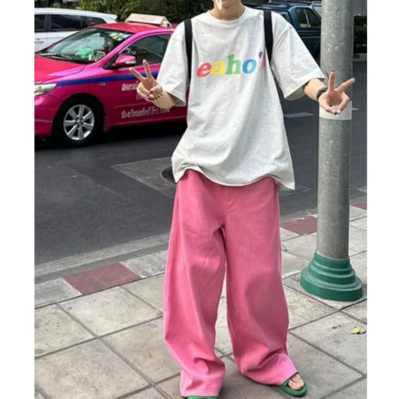 Wiaofellas  -  Harajuku Solid Color Wide Leg Denim Lantern Trousers Streetwear Mens New Fashion Loose Jeans Long Pant Autumn Casual Jean Pants
