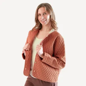 womens quilted jacket | cinnamon pinstripe | organic cotton woven