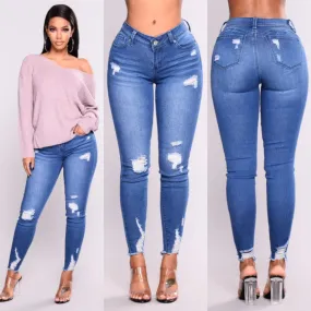 Worn Look Blue Stretch Jeans