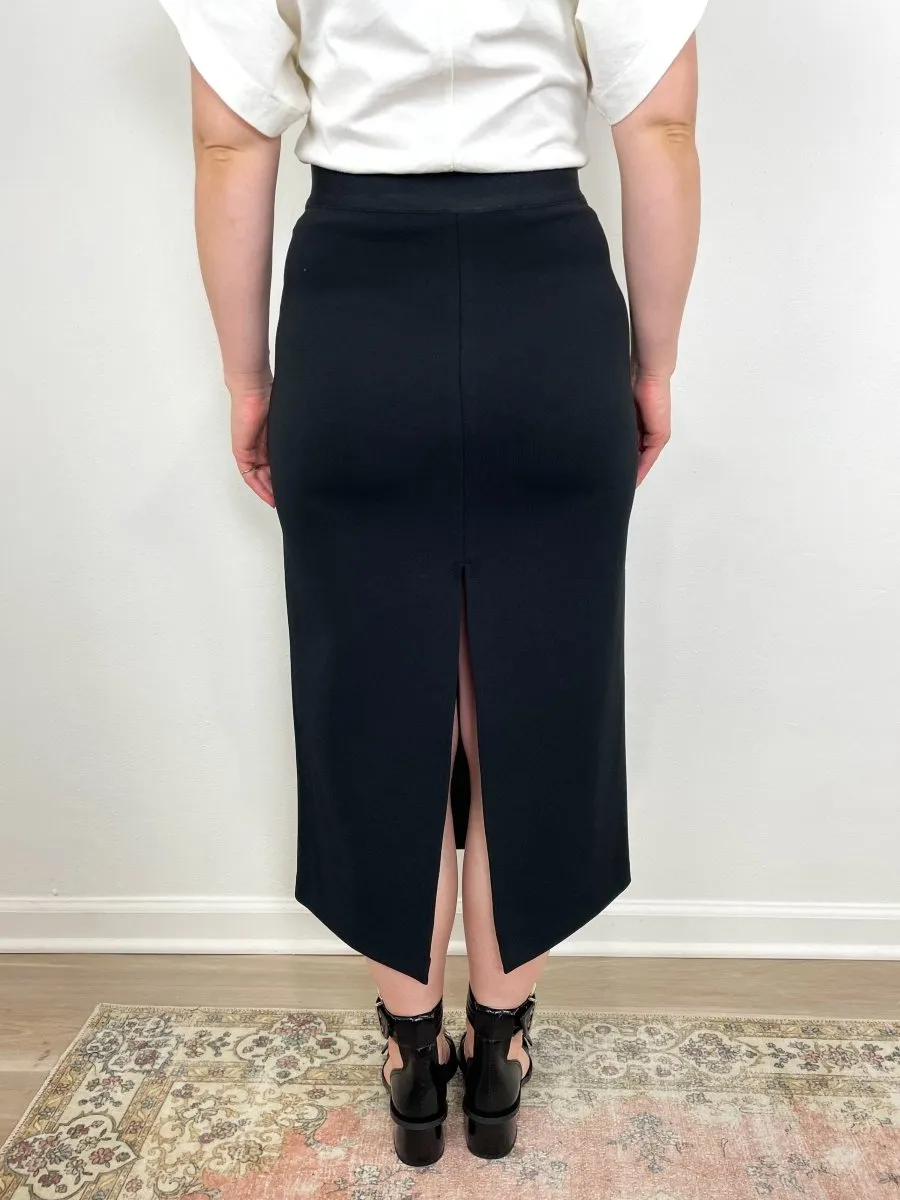 Wren Crepe Knit Midi Skirt in Black
