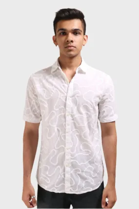 XKIND WHITE EMBROIDERED RELAXED FIT SHIRT